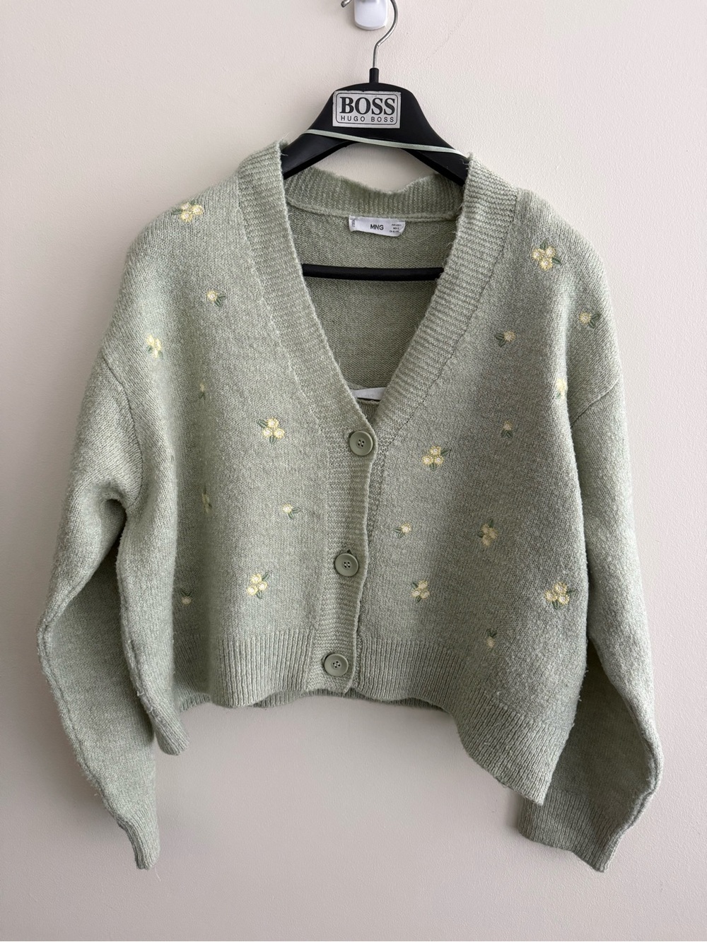 Mango Sweater set - Mint Green Floral Embroidered V-Neck Cardigan + tank top